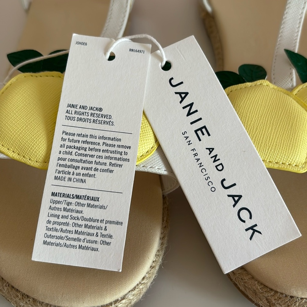NWT Janie and Jack Collections White Lemon Sandals - Girls Size 5K - Picture 4 of 11